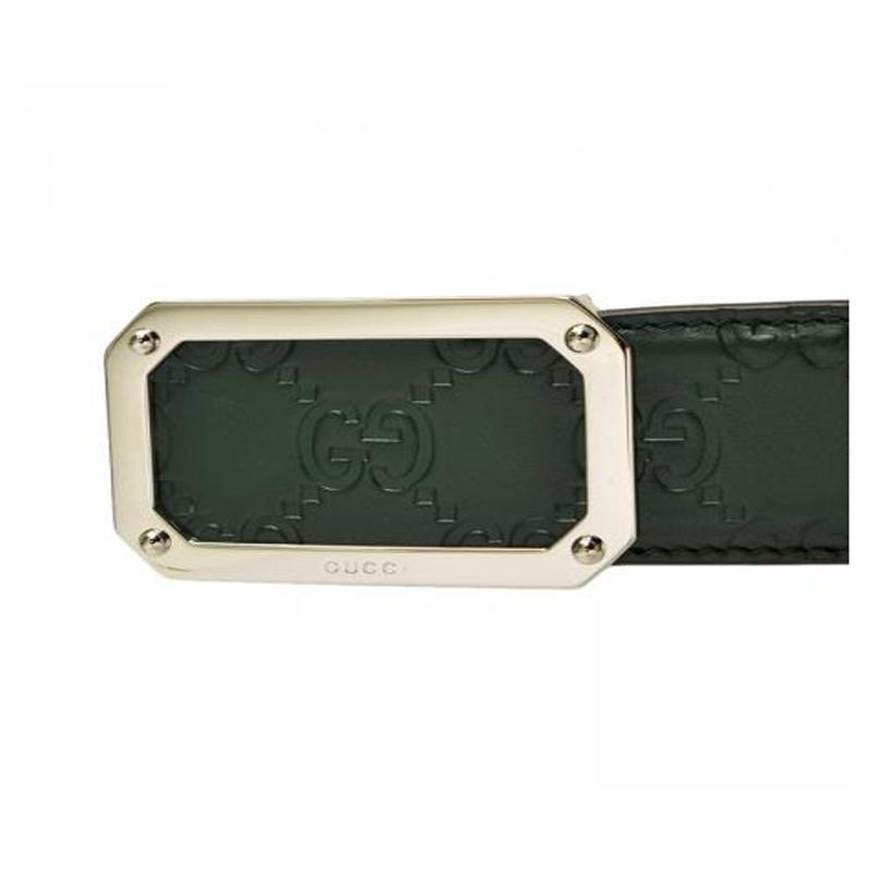 Gucci Men's Classic Guccissima Dark Green Belt Silver Hardware Size: 35 403941