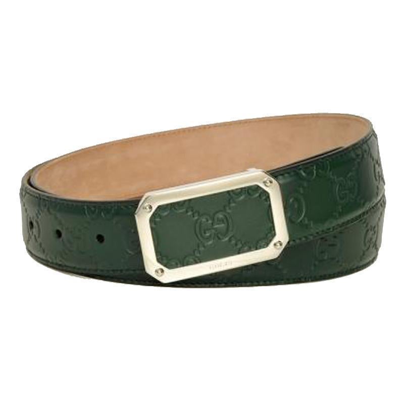 Gucci Men's Classic Guccissima Dark Green Belt Silver Hardware Size: 35 403941