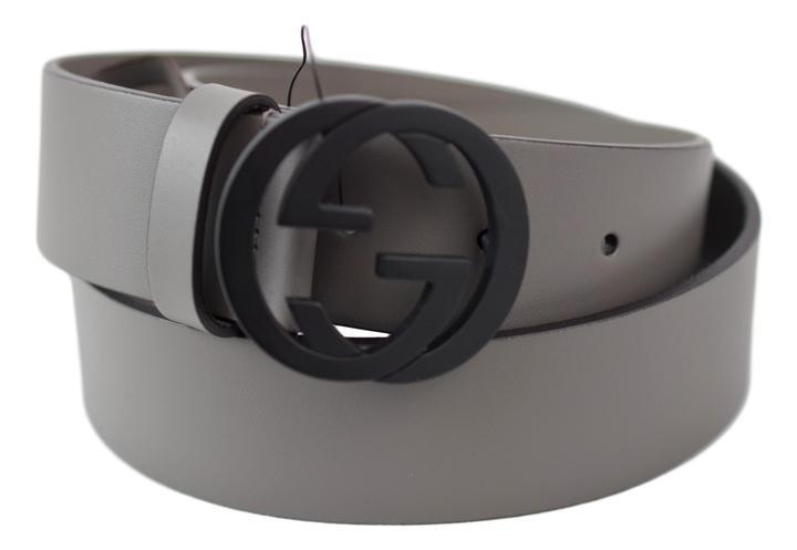 Gucci Men's Gray Leather Belt with Interlocking G Buckle 368186 Size: 85/34