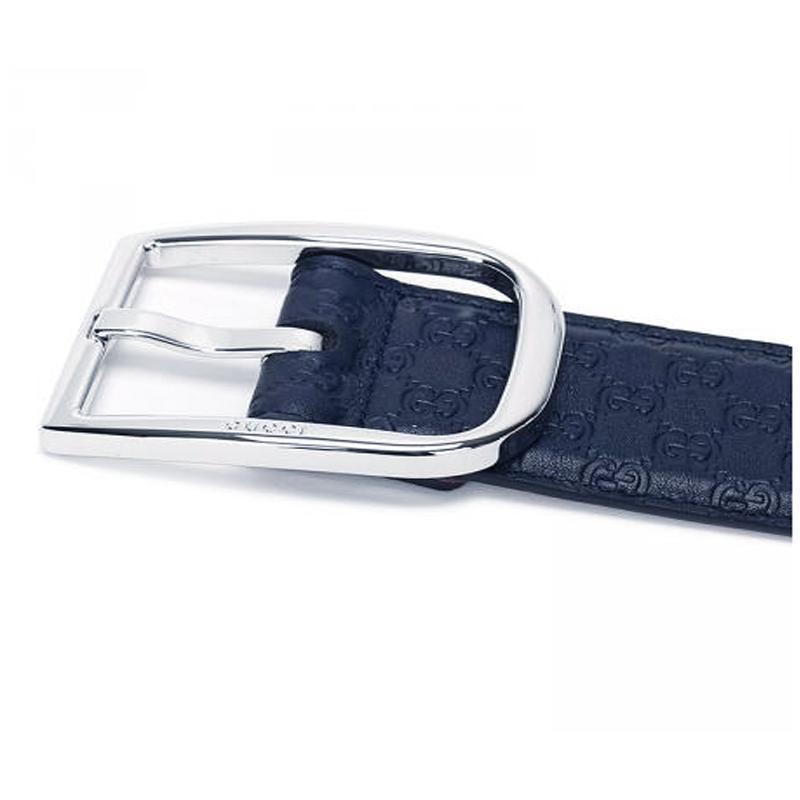 Gucci Men's Microguccissima Navy Blue Belt Silver Hardware 449716 Size: 95/38