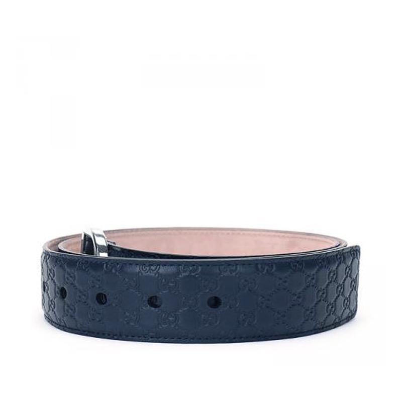 Gucci Men's Microguccissima Navy Blue Belt Silver Hardware 449716 Size: 95/38