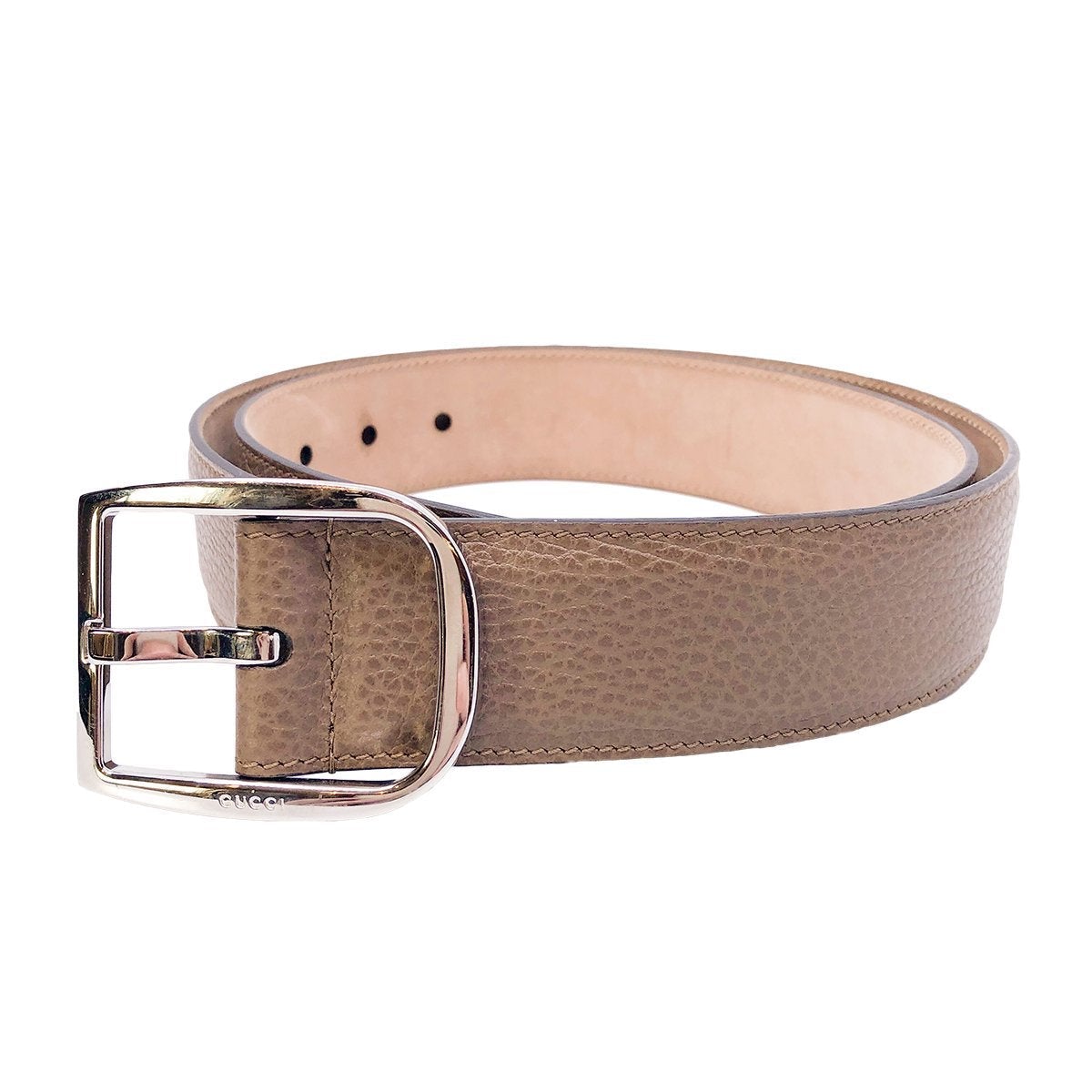 Gucci Mens Acero Brown Dollar Calf Pebbled Leather Silver Hardware Belt 449716 Size 95/38