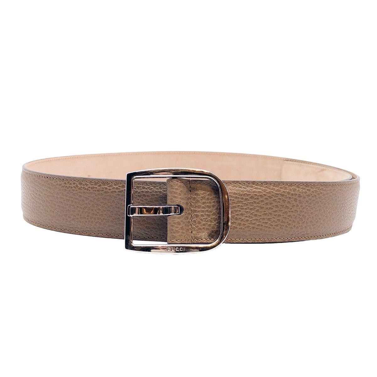 Gucci Mens Acero Brown Dollar Calf Pebbled Leather Silver Hardware Belt 449716 Size 95/38