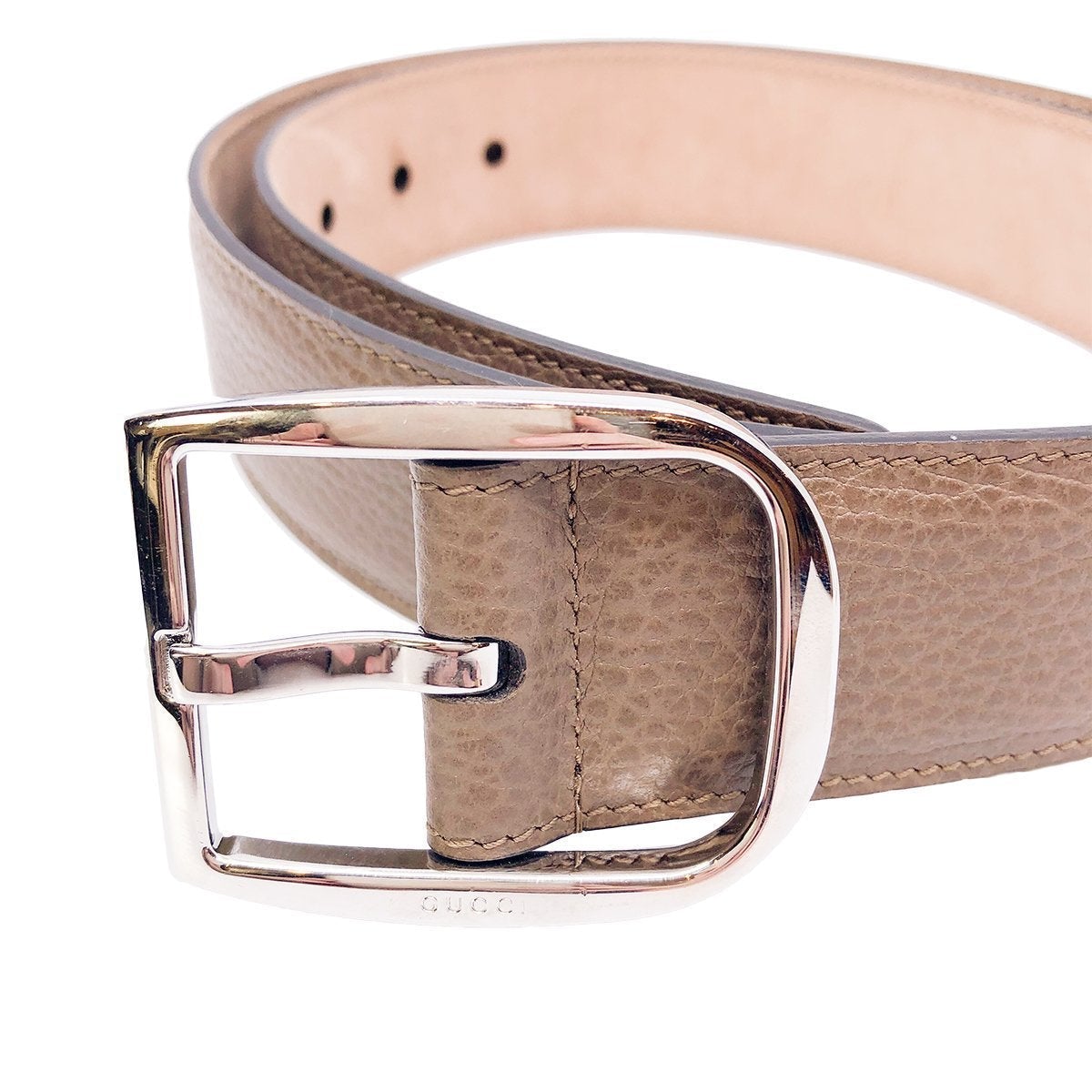 Gucci Mens Acero Brown Dollar Calf Pebbled Leather Silver Hardware Belt 449716 Size 95/38