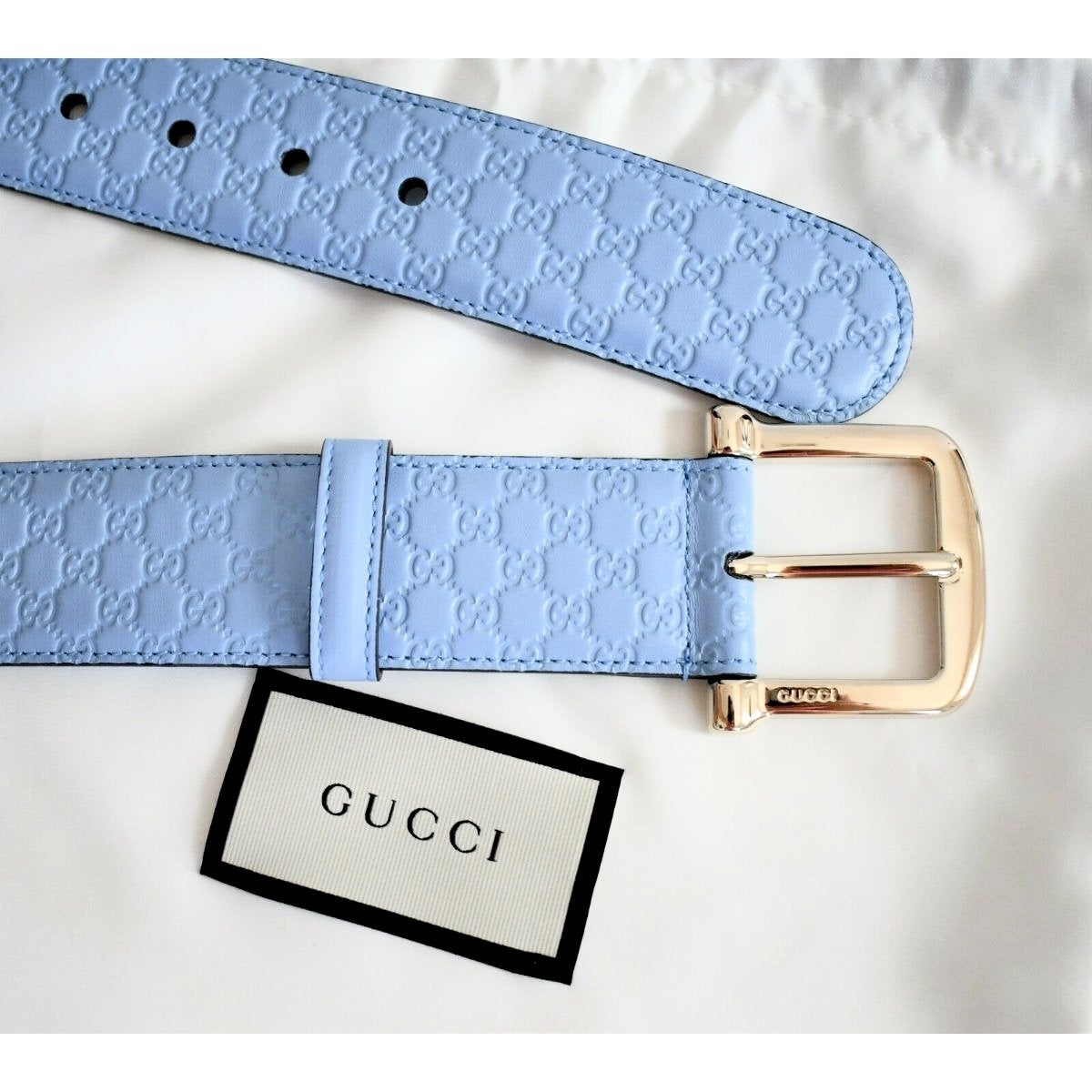 Gucci Microguccissima GG Mineral Blue Soft Margaux Leather Belt Size 95/38