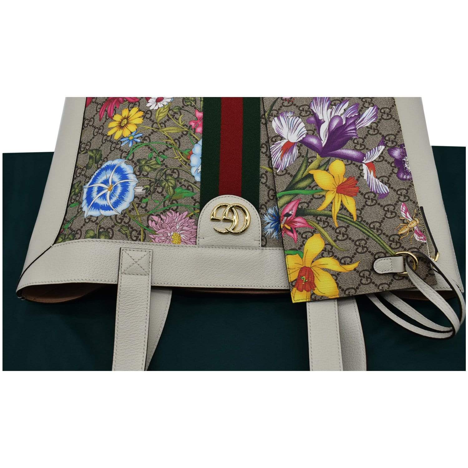 Gucci Ophidia GG Flora Canvas White Leather Vertical Shopping Tote 519335