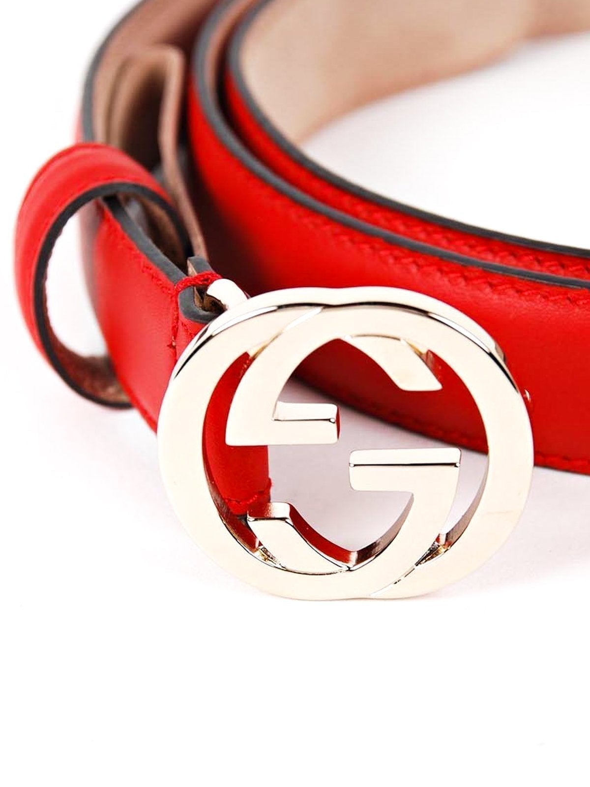 Gucci Red Leather Belt with Interlocking G Buckle 370717 Size: 38