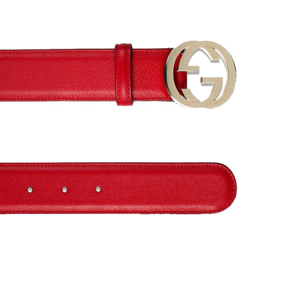 Gucci Red Leather Belt with Interlocking G Buckle 370717 Size: 38