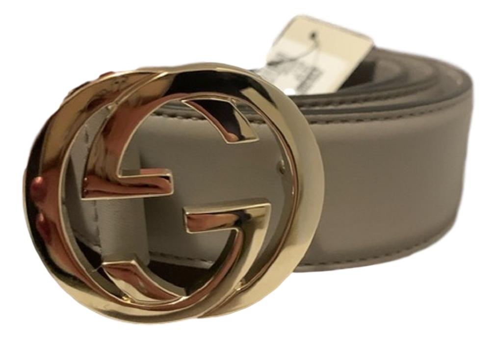 Gucci Storm Grey Gold Toned Hardware Interlocking G Buckle Belt 546386 100/40