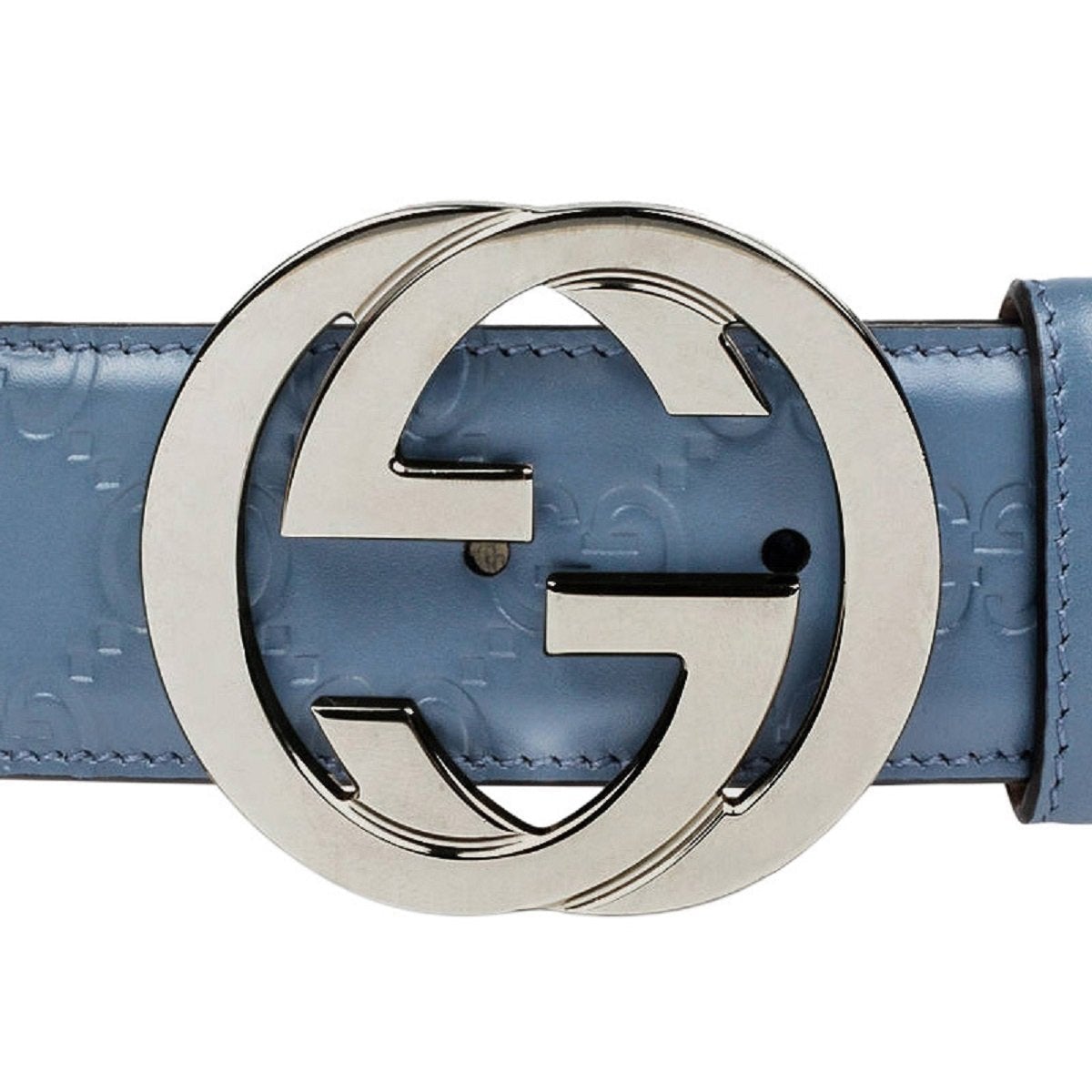 Gucci Unisex Blue Gucci Signature Belt 411924 Size: 95/38 Silver Gucci hardware