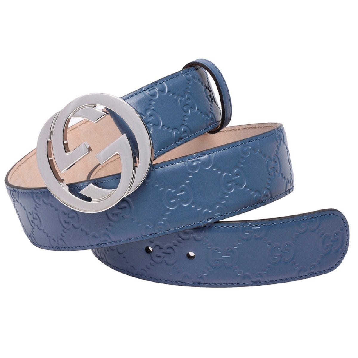 Gucci Unisex Blue Gucci Signature Belt 411924 Size: 95/38 Silver Gucci hardware