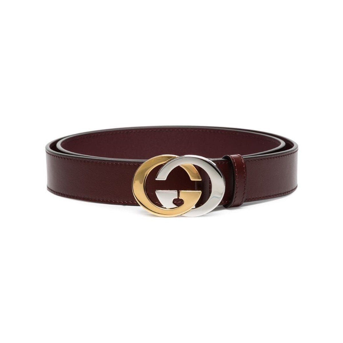 Gucci Unisex Two-tone Interlocking G Burgundy Red Leather Belt Size 90/36 574807