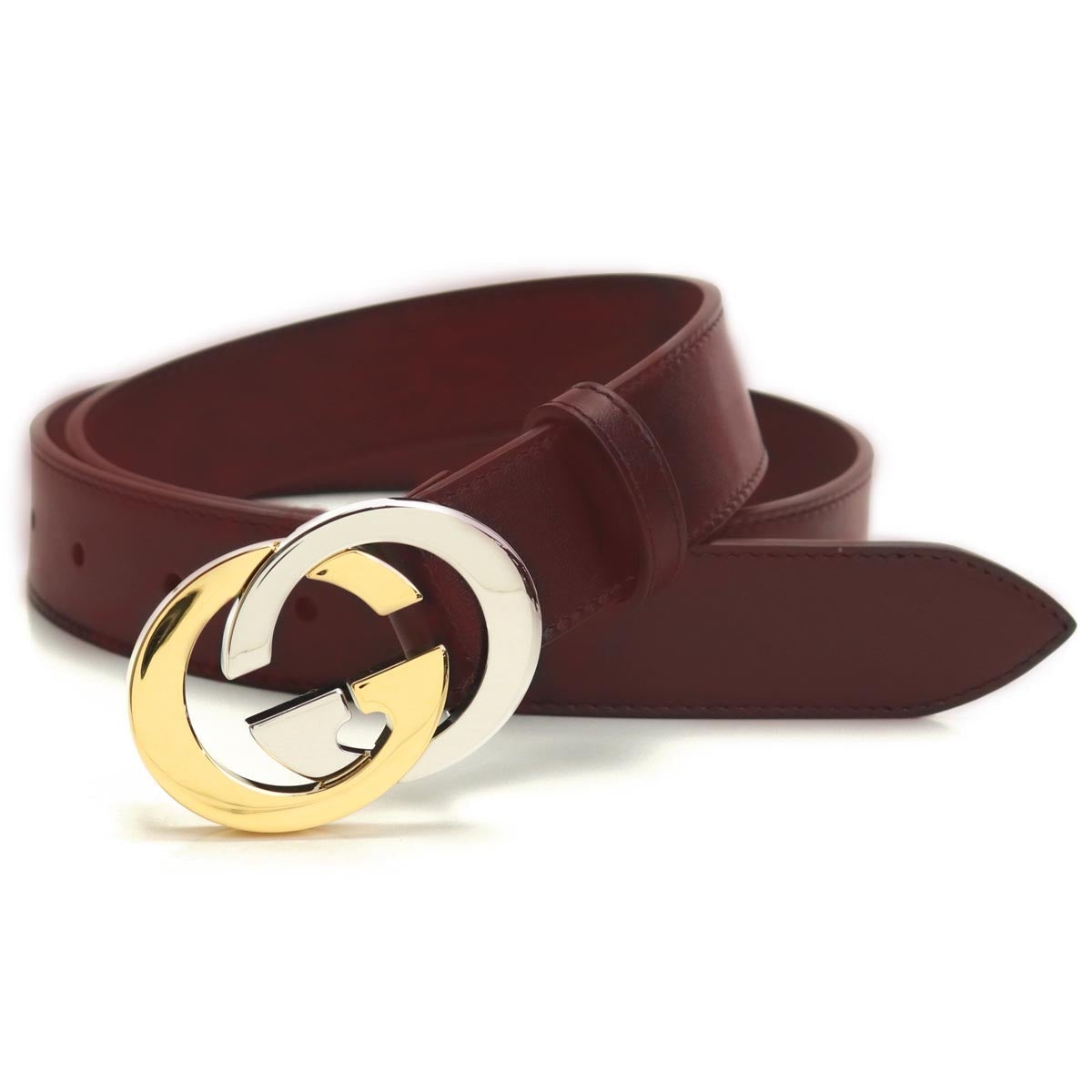 Gucci Unisex Two-tone Interlocking G Burgundy Red Leather Belt Size 90/36 574807