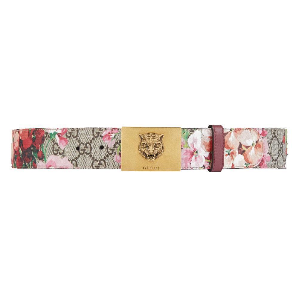 Gucci Women's Blooms Pink Leather Gold Lion Buckle Belt 434559 Size 95/38