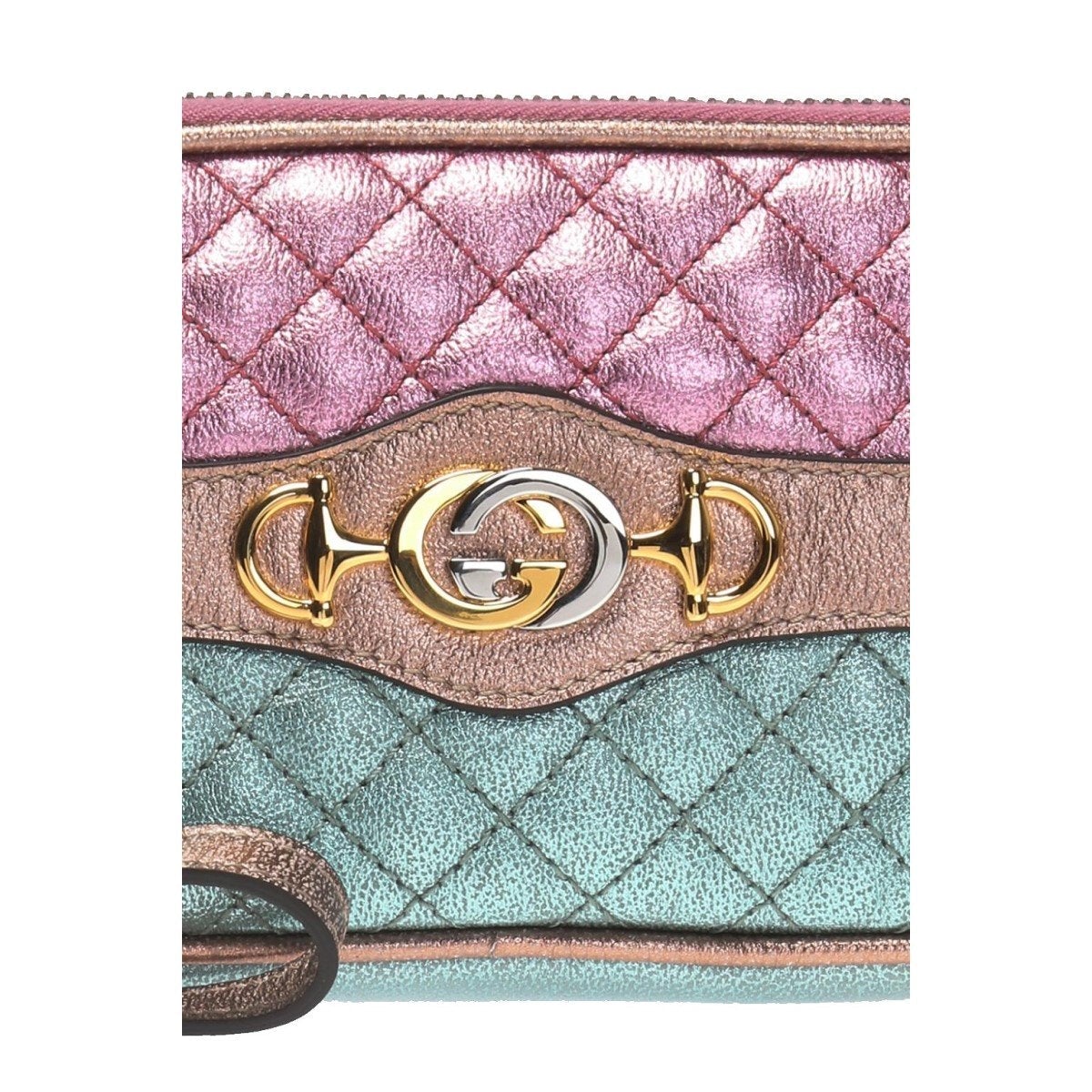 Gucci Women's Dionysus Logo Quilted Laminated Pink Blue Metallic Clutch 542202