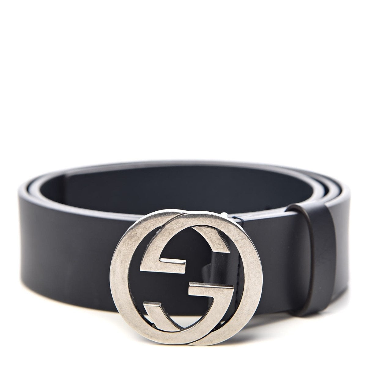 Gucci Women's Interlocking G Dark Blue Leather Belt Size 85/34 546389