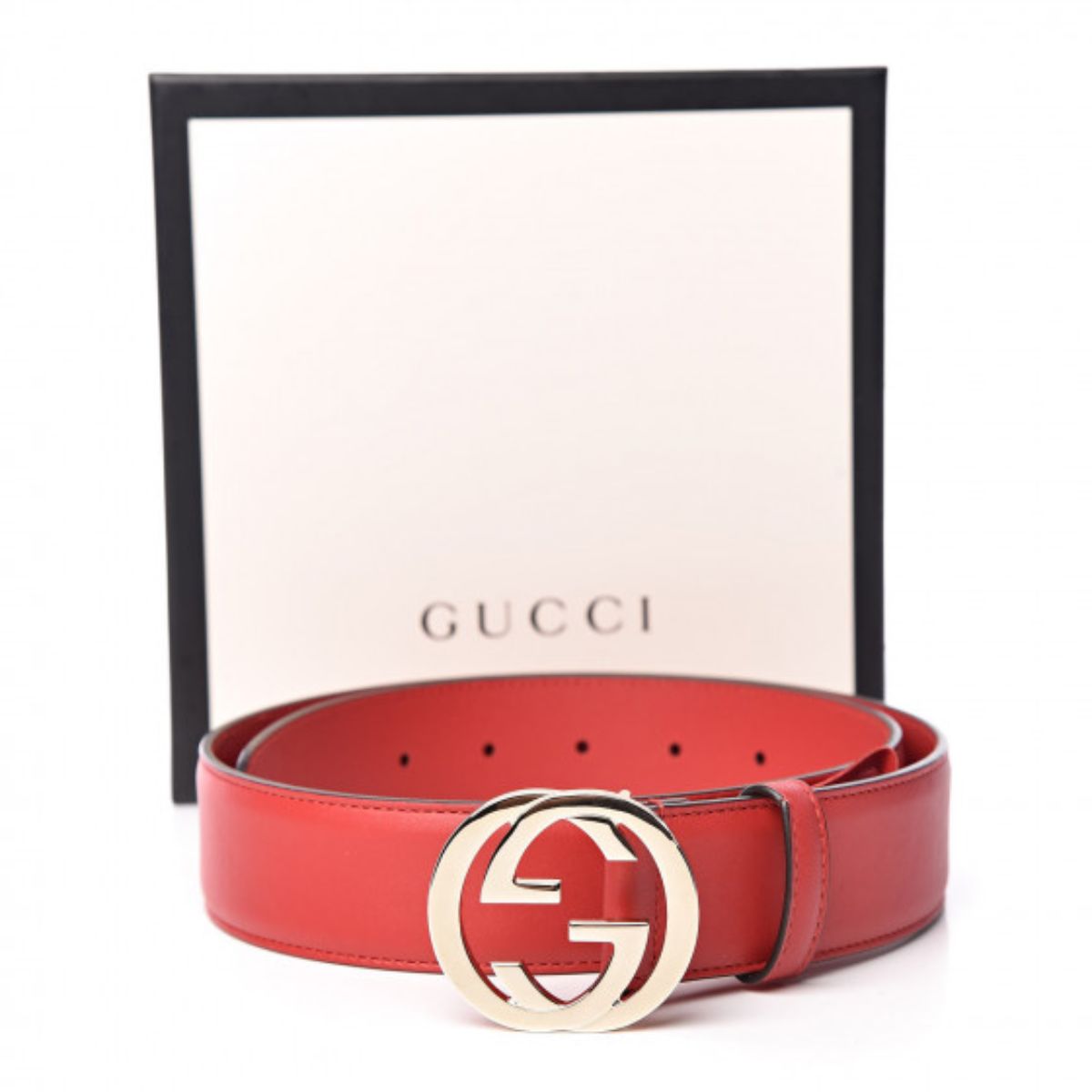 Gucci Women's Interlocking GG Red Leather Belt Size 100/40 546389