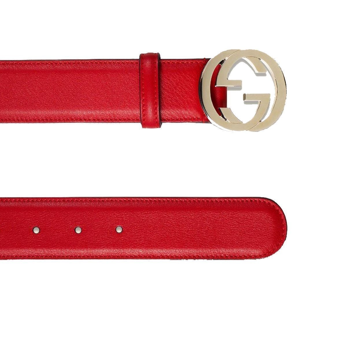 Gucci Women's Red Leather Belt with Interlocking G Buckle 370543 Size 40