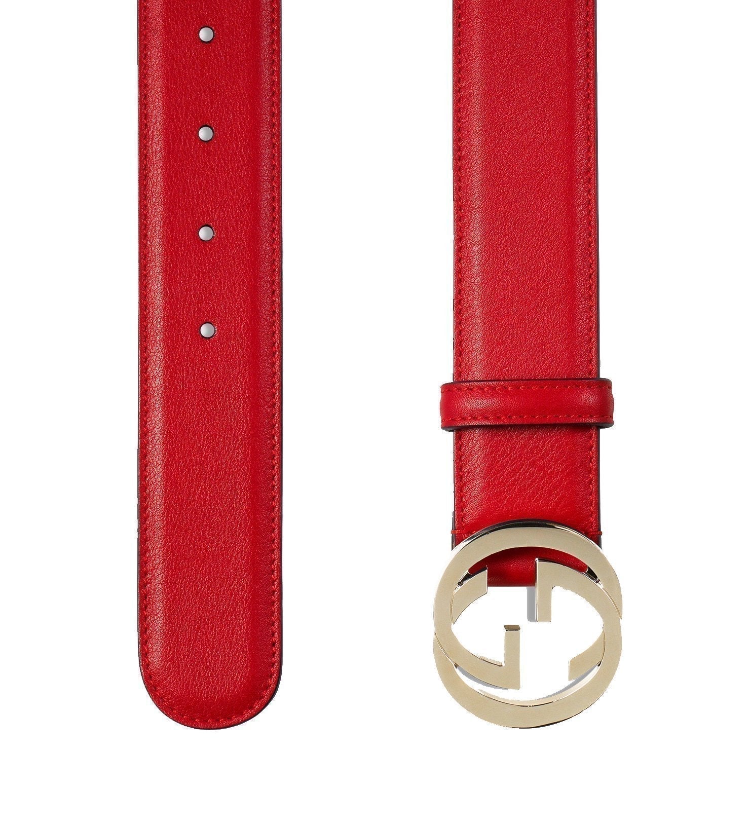 Gucci Women's Red Leather Belt with Interlocking G Buckle 370543 Size 40