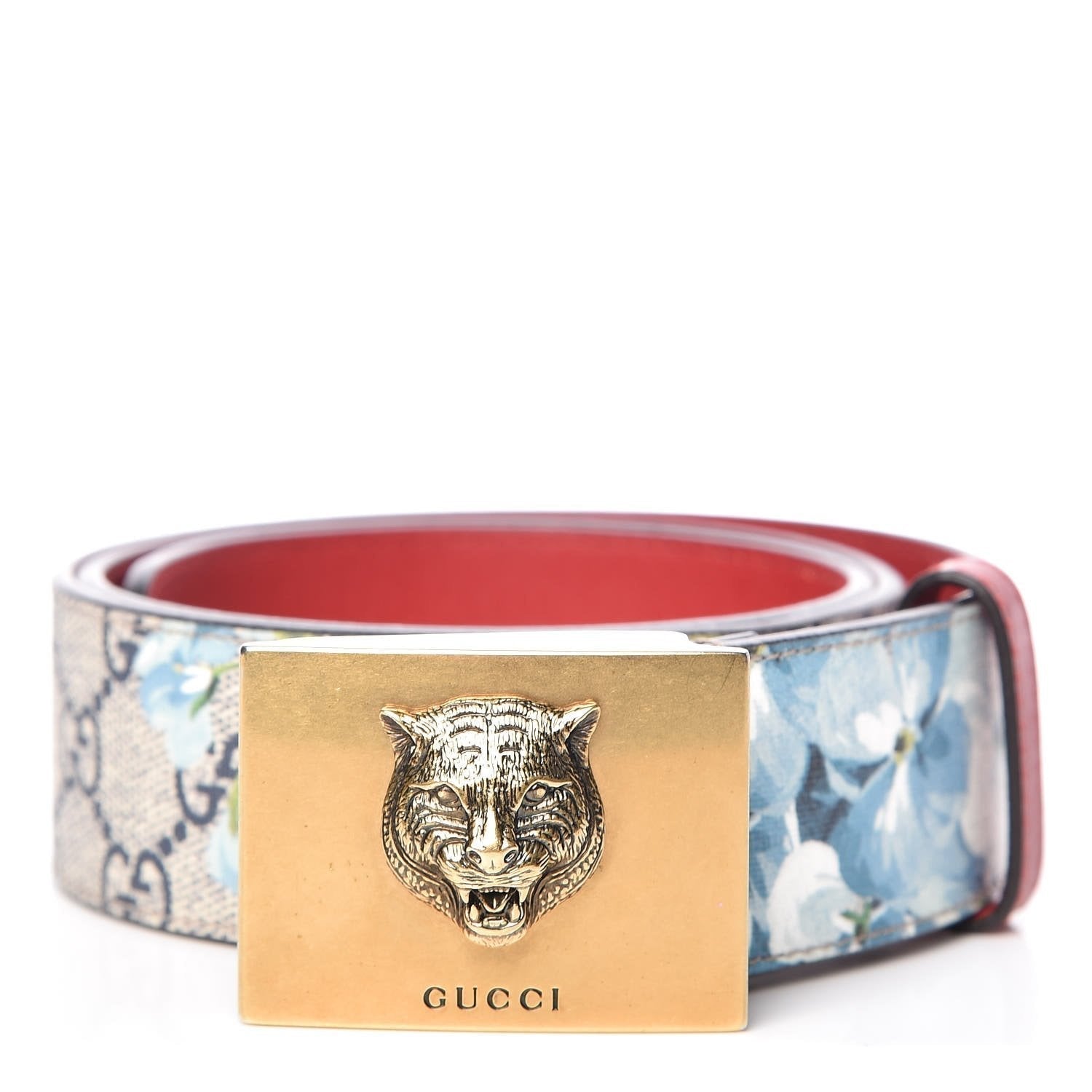 Gucci Womens Blooms GG Canvas Leather Tiger Head Buckle Belt 80/32