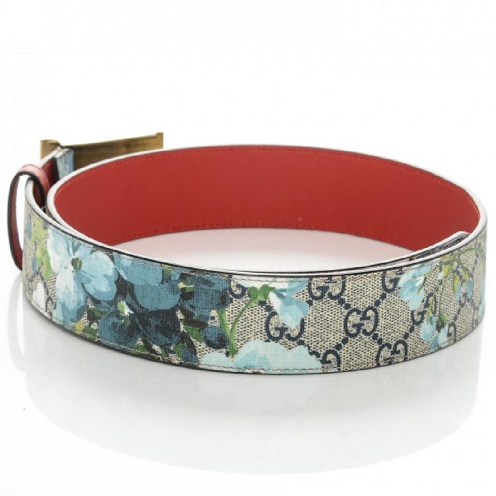 Gucci Womens Blooms GG Canvas Leather Tiger Head Buckle Belt 80/32