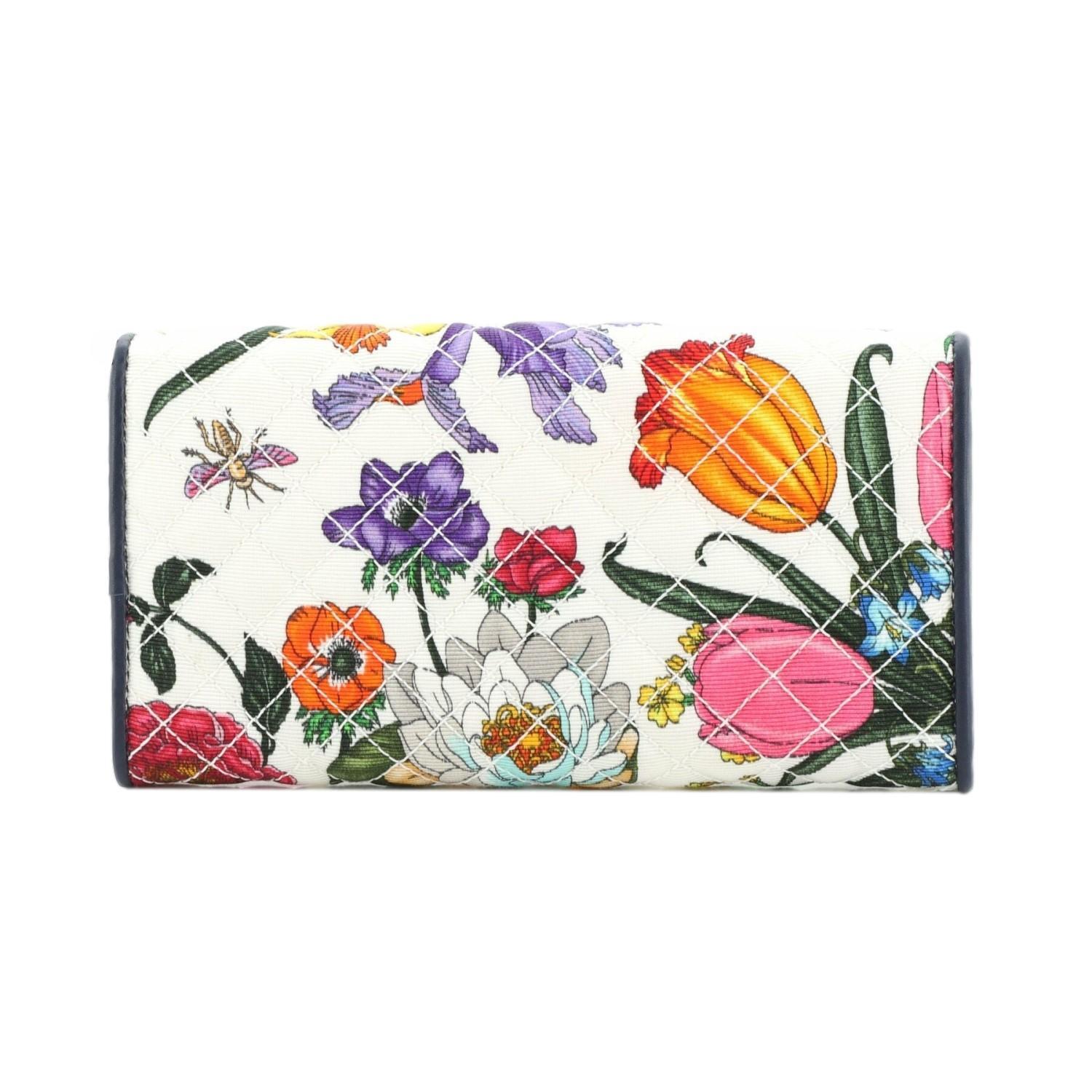 Gucci Zumi Floral Horsebit Quilted Canvas Continental Wallet 536352