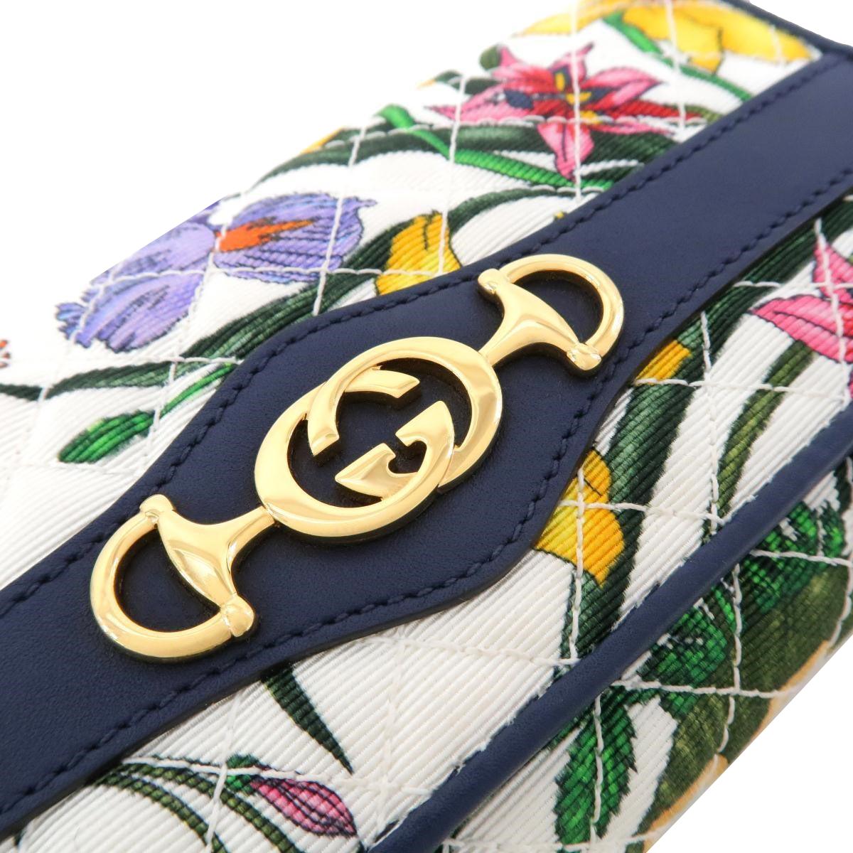 Gucci Zumi Floral Horsebit Quilted Canvas Continental Wallet 536352