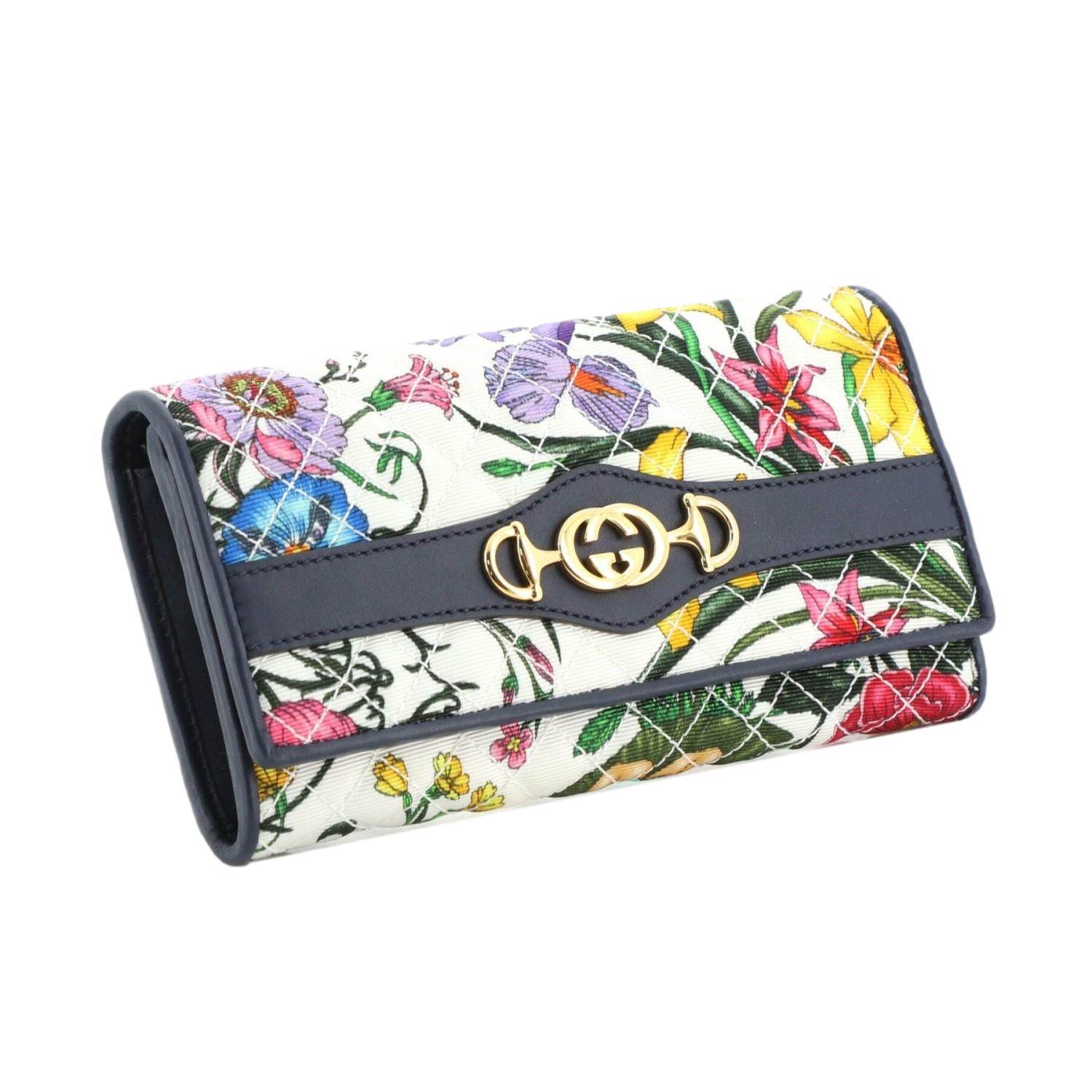 Gucci Zumi Floral Horsebit Quilted Canvas Continental Wallet 536352