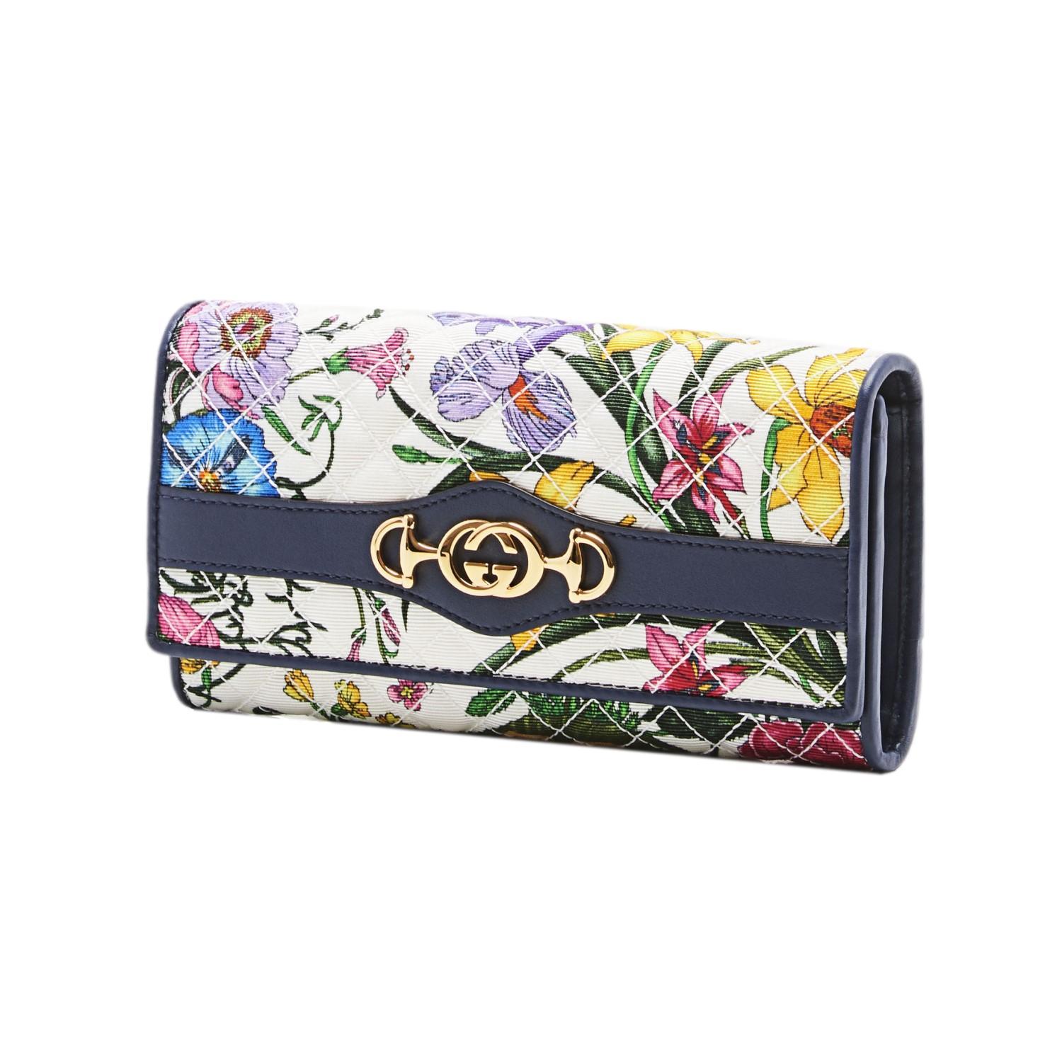 Gucci Zumi Floral Horsebit Quilted Canvas Continental Wallet 536352