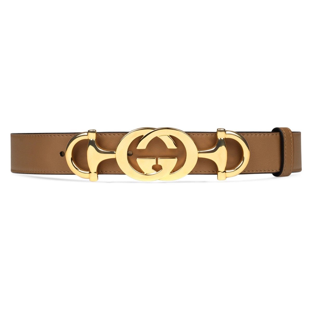 Gucci Zumi Taupe Brown GG Horsebit Buckle Belt Size 85 550122