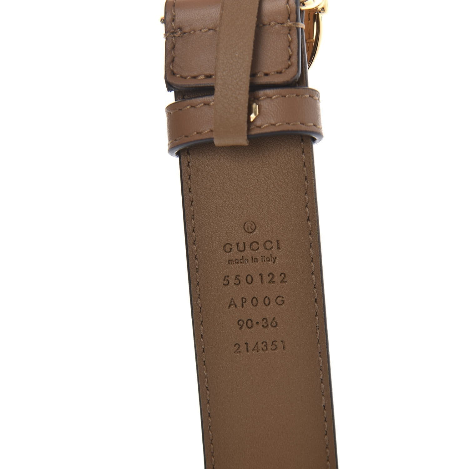 Gucci Zumi Taupe Brown GG Horsebit Buckle Belt Size 85 550122