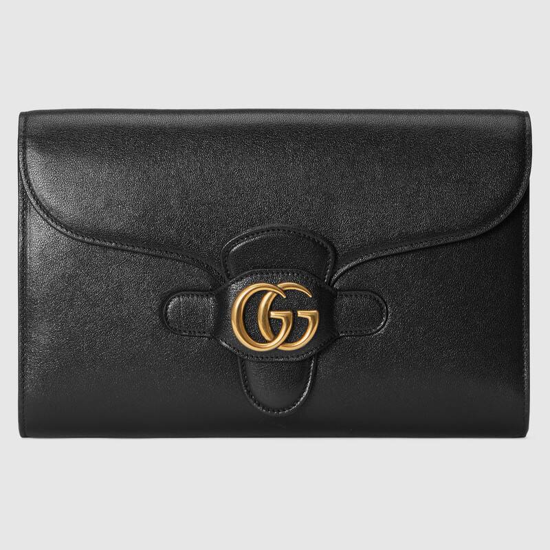 Clutch with Double G Black leather