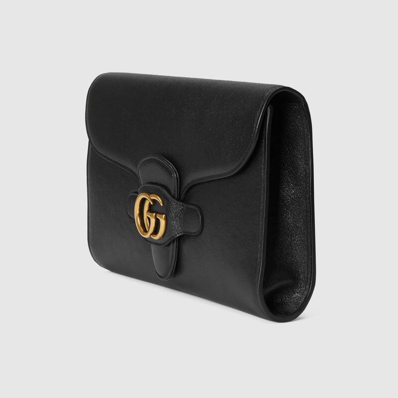 Clutch with Double G Black leather