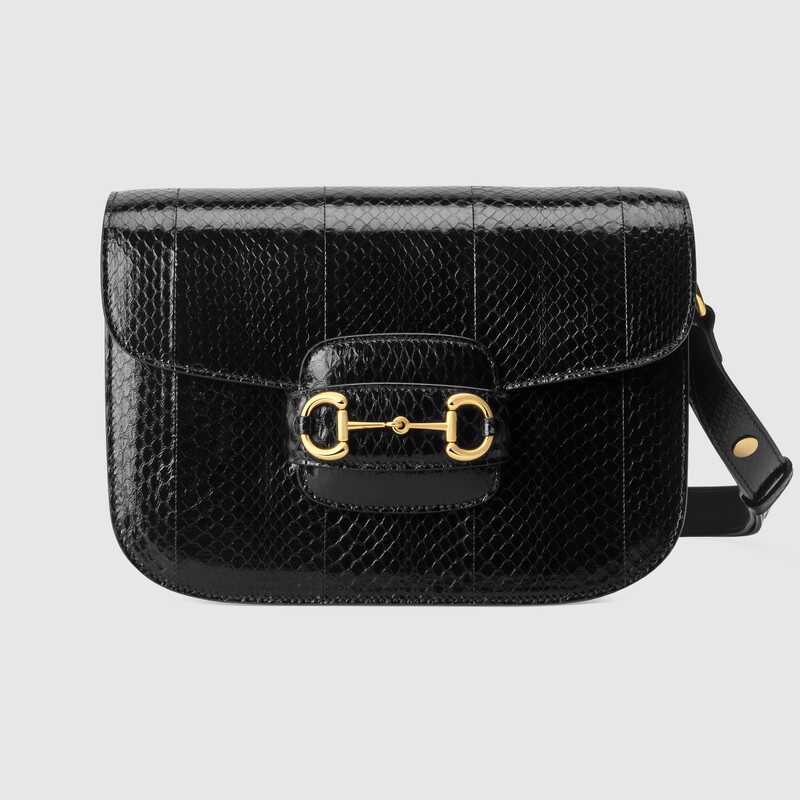 Gucci Horsebit 1955 Snakeskin Shoulder Bag Black Snakeskin