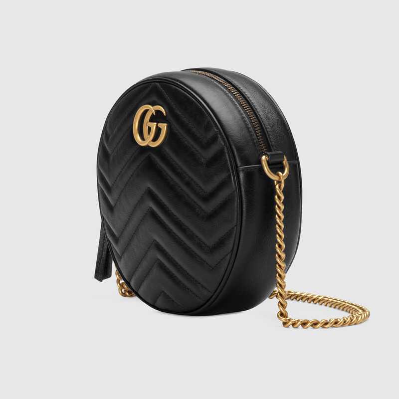 GG Marmont mini round shoulder bag Black leather