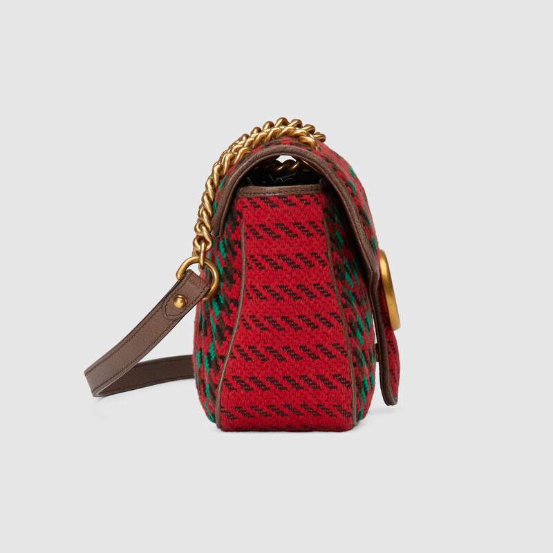 GG Marmont small Houndstooth shoulder bag Red and Green wool