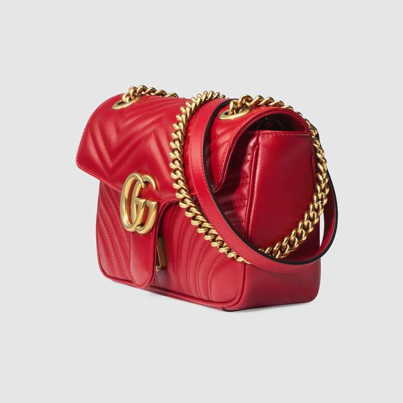 GG Marmont small matelassé shoulder bag Hibiscus Red leather