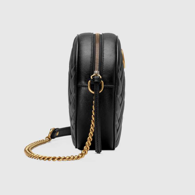 GG Marmont mini round shoulder bag Black leather