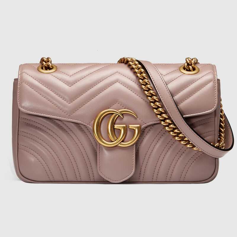 GG Marmont matelassé shoulder bag Dusty pink chevron leather