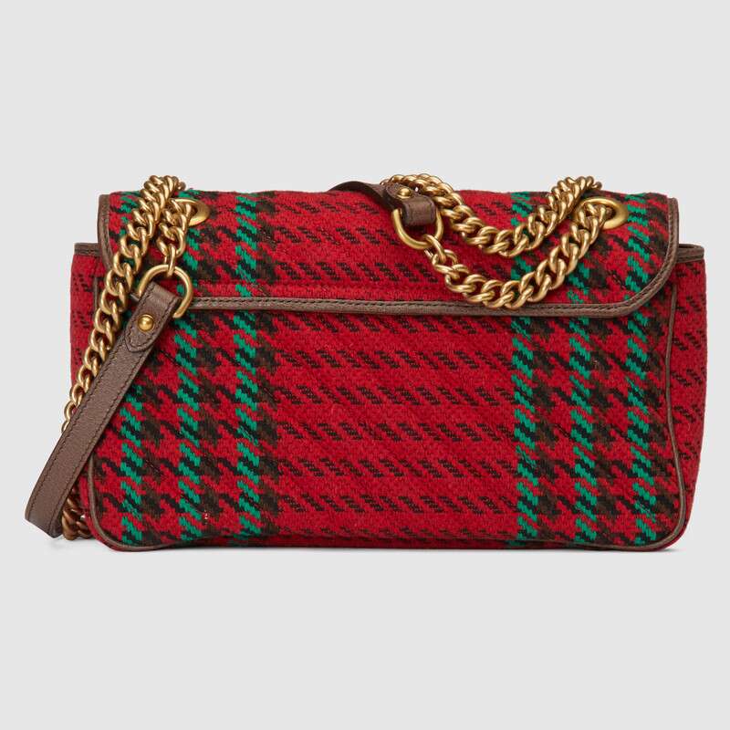 GG Marmont small Houndstooth shoulder bag Red and Green wool