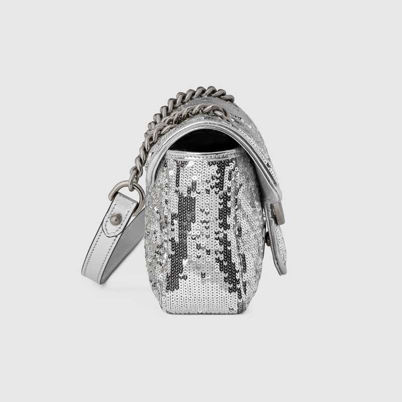 GG Marmont mini sequin shoulder bag Silver Leather