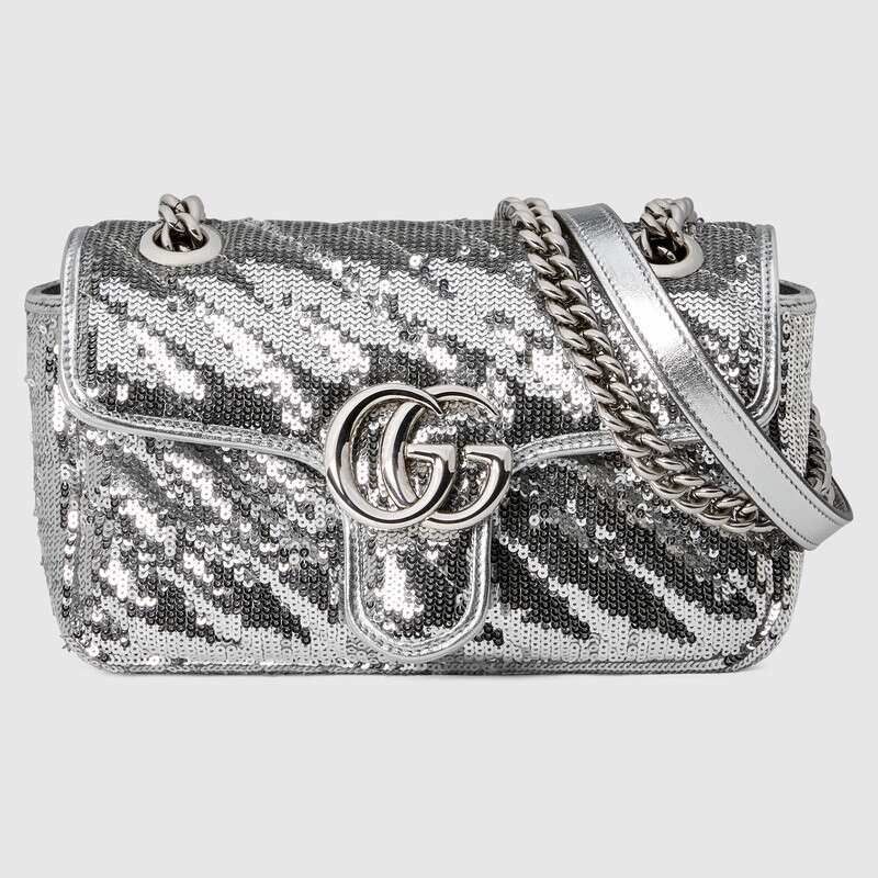 GG Marmont mini sequin shoulder bag Silver Leather