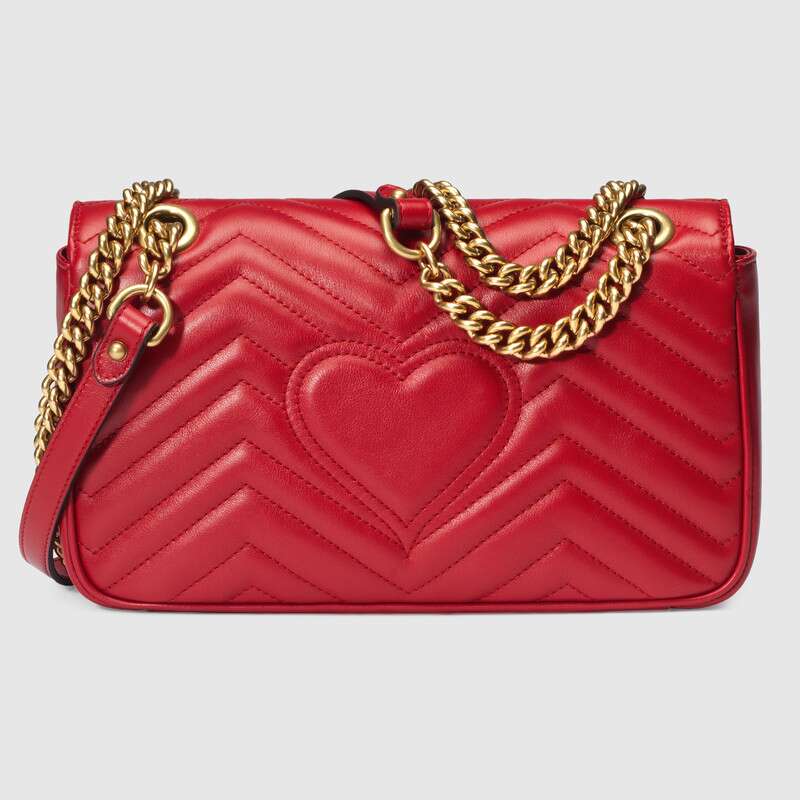 GG Marmont small matelassé shoulder bag Hibiscus Red leather