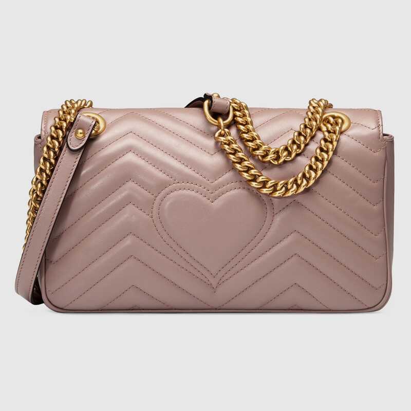 GG Marmont matelassé shoulder bag Dusty pink chevron leather