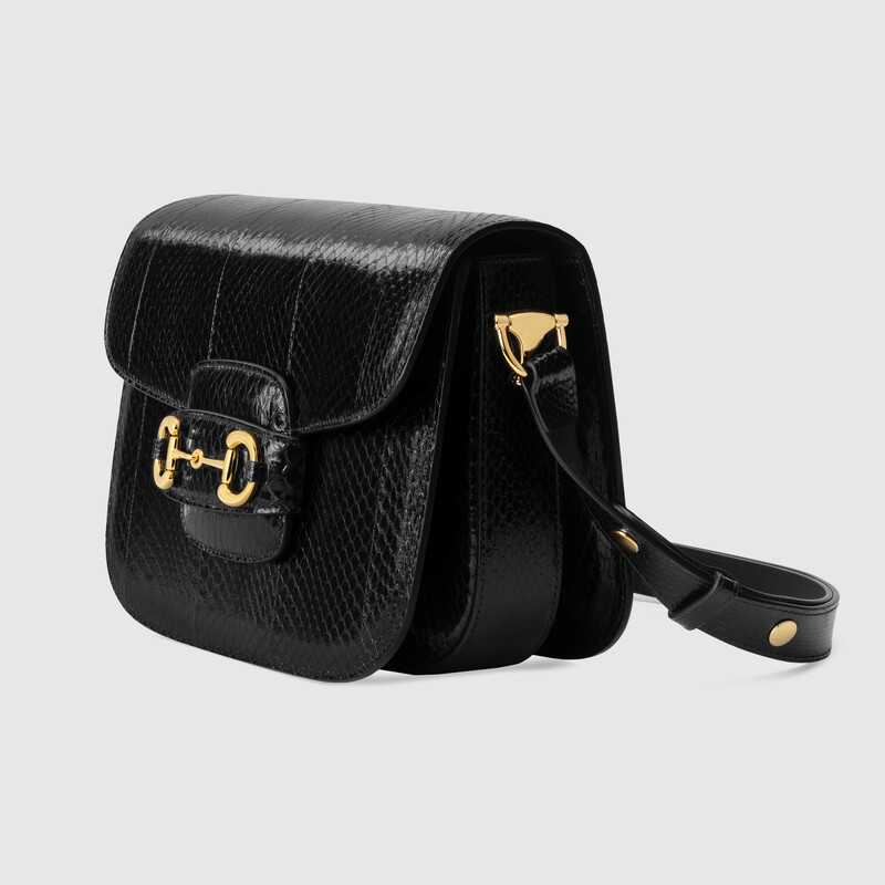 Gucci Horsebit 1955 Snakeskin Shoulder Bag Black Snakeskin