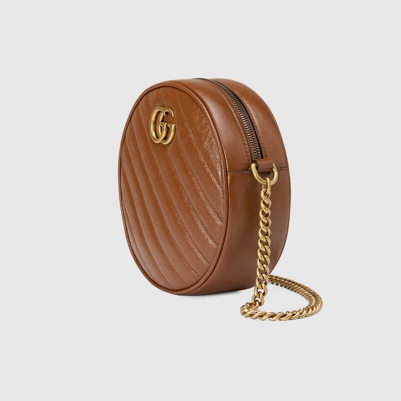 GG Marmont mini round shoulder bag brown leather