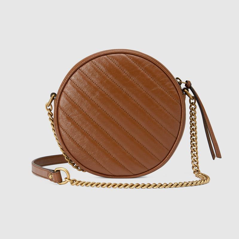 GG Marmont mini round shoulder bag brown leather